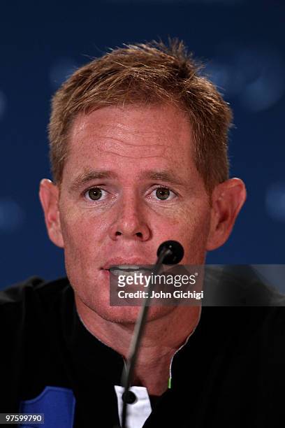 Shaun Pollock speaks to the media prior to the Laureus World Sports Awards 2010 at Emirates Palace Hotel on March 10, 2010 in Abu Dhabi, United Arab...