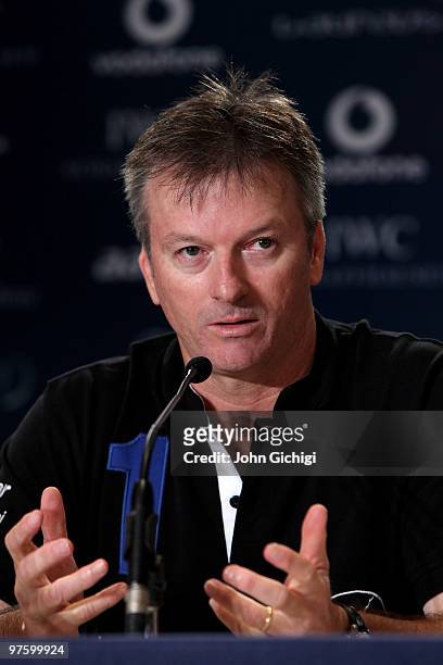 Steve Waugh speaks to the media prior to the Laureus World Sports Awards 2010 at Emirates Palace Hotel on March 10, 2010 in Abu Dhabi, United Arab...