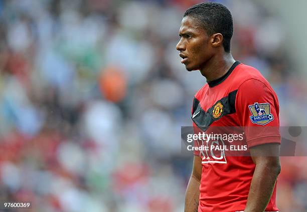 Manchester United's Ecuadorian midfielder Antonio Valencia in action during their English Premier League football match against Wigan Athletic at the...