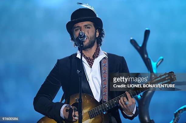 French singer Yodelice performs on stage during the 25th Victoires de la Musique yearly French music awards ceremony on March 6, 2010 at the Zenith...