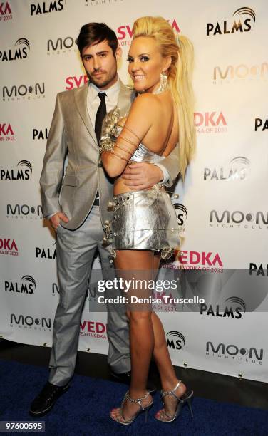 Nicholas Carpenter and Brigitte Marquette arrives at the SVEDKA "The Future of Nightlife" party at Moon Nightclub at The Palms Resort & Casino on...