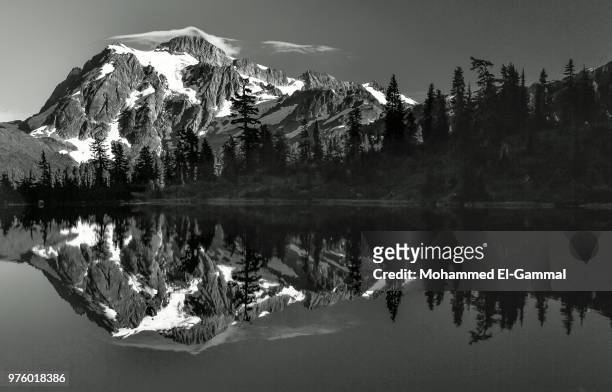 mount shuksan reflecting in picture lake, whatcom county, washington, usa - lake whatcom bildbanksfoton och bilder
