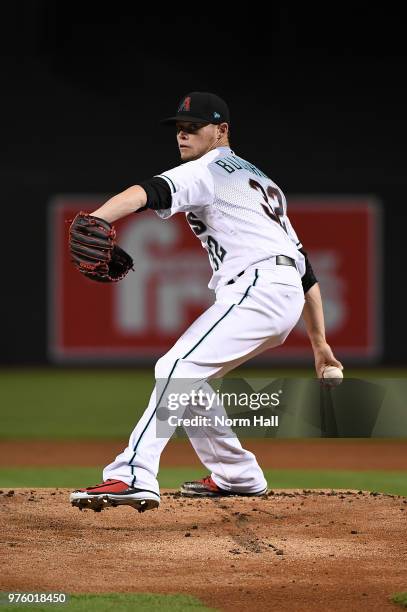 Clay Buchholz of the Arizona Diamondbacks delivers a warm up pitch against the Pittsburgh Pirates at Chase Field on June 12, 2018 in Phoenix, Arizona.