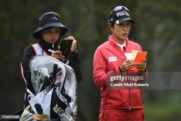 Asako Fujimoto of Japan looks on during the second round of the Nichirei Ladies at the Sodegaura Country Club Shinsode Course on June 16, 2018 in...