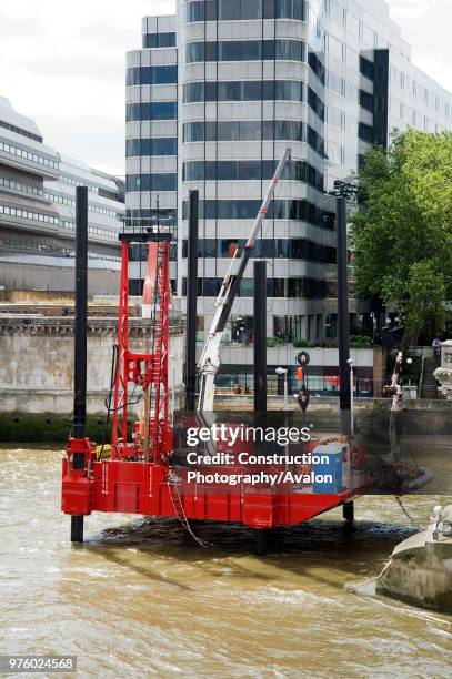 Drill rig in River Thames, Blackfriars Bridge, London, UK.