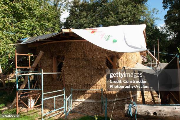 Straw bale house under construction, Downham Market, Norfolk, UK.