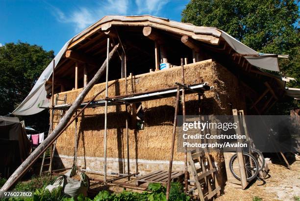 Straw bale house under construction, Downham Market, Norfolk, UK.