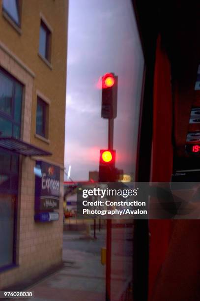 Red traffic light signal.