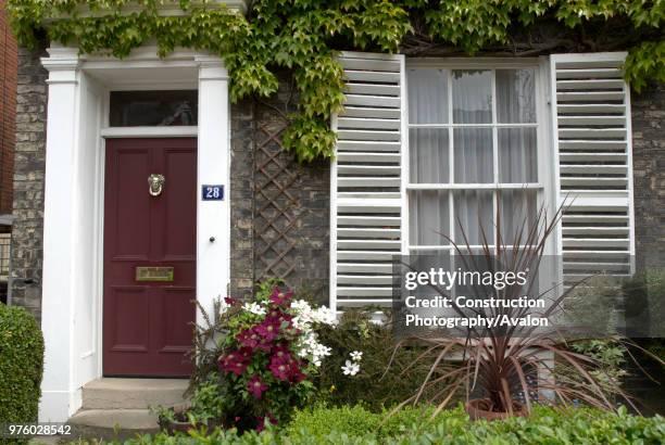 Georgian house, front door and window, Suffolk, UK.