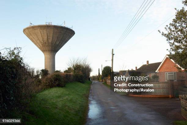 Mushroom shaped water tower now used as mobile phone mast, Swaffham, Norfolk, UK.