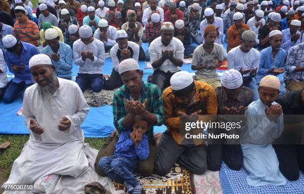 Indian Muslim offer prayer during Eid-al-Fitr in Dimapur, India north eastern state of Nagaland on Saturday, June 16, 2018.Muslims around the world...