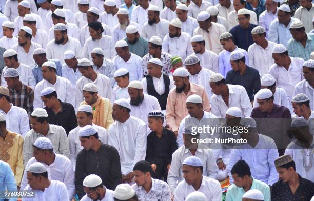 Indian Muslim offer prayer during Eid-al-Fitr in Dimapur, India north eastern state of Nagaland on Saturday, June 16, 2018.Muslims around the world...
