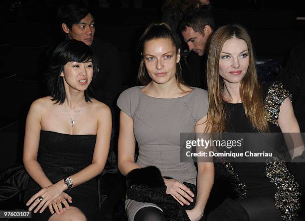 Linh Dan Pham, Rie Rasmussen and Paulina Nemcova attend the Elie Saab Ready to Wear show as part of the Paris Womenswear Fashion Week Fall/Winter...