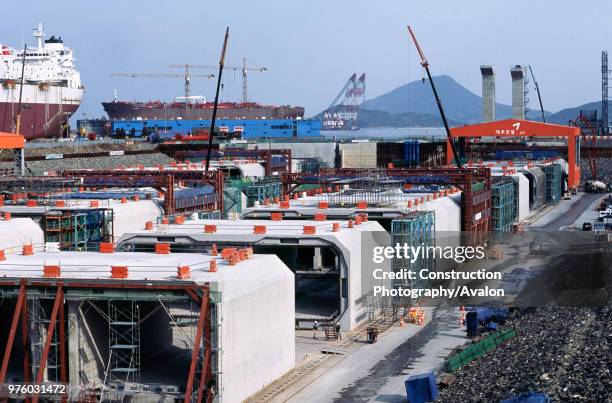 Alternate sections of an immersed tube tunnel element sit waiting for the infill sections to create one long element which will then be floated up as...