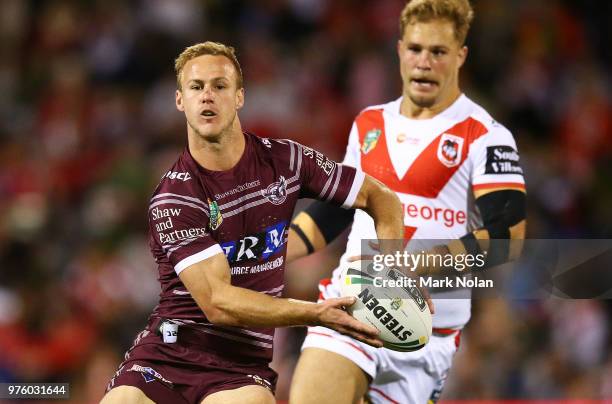 Daly Cherry-Evans of the Eagles in action during the round 15 NRL match between the St George Illawarra Dragons and the Manly Sea Eagles at WIN...