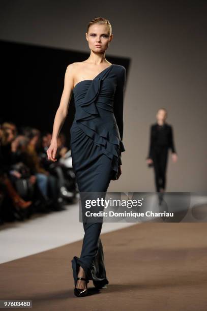 Model walks the runway during the Elie Saab Ready to Wear show as part of the Paris Womenswear Fashion Week Fall/Winter 2011 at Espace Ephemere...