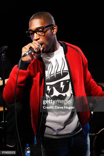 Tinie Tempah performs at a Biz Session to promote his new single 'Pass Out' released on March 1st on February 10, 2010 in London, England.