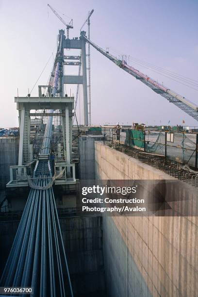 Bridge engineering over the Yangtse river in Jiangyin, China.