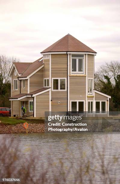 New England style kit houses by Watermark Development near Cirencester, West Country, England.