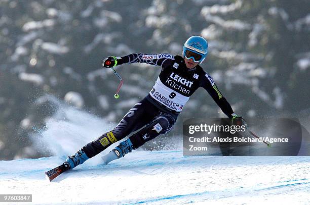 Julia Mancuso in action of the USA during the Audi FIS Alpine Ski World Cup Women's Downhill on March 10, 2010 in Garmisch-Partenkirchen, Germany.