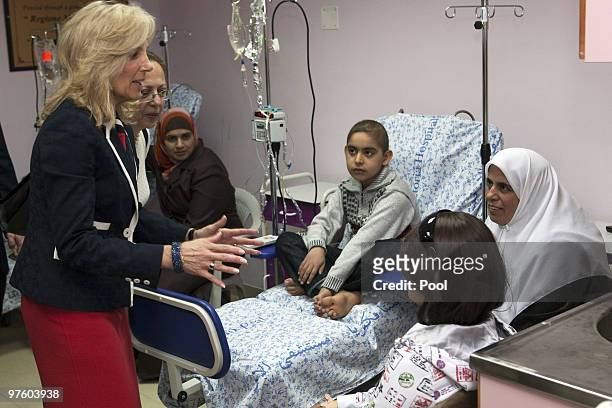 Jill Biden , wife of US Vice President Joe Biden, visits Palestinian patients at the Augusta Victoria hospital on March 10, 2010 in East Jerusalem,...