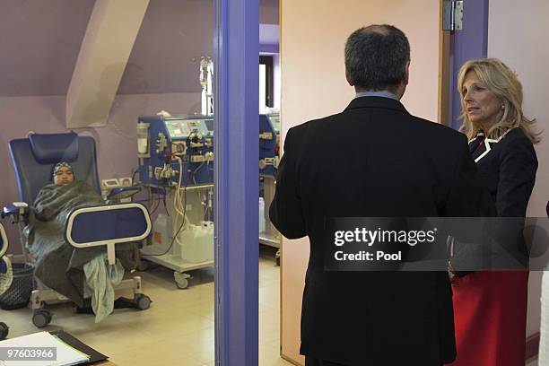 Jill Biden , wife of US Vice President Joe Biden, visits Palestinian patients at the Augusta Victoria hospital on March 10, 2010 in East Jerusalem,...