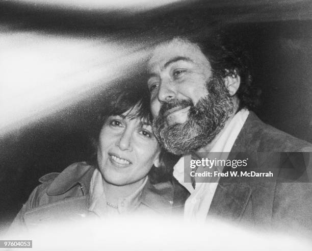 View of American journalist and music critic Nat Hentoff and his wife, author Margot Hentoff, as seen through the window of a car, New York, New...