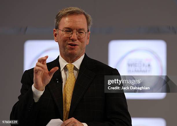 Google Chairman and CEO Eric Schmidt adresses the audience at the Abu Dhabi Media Summit on March 10, 2010 in Abu Dhabi, United Arab Emirates....