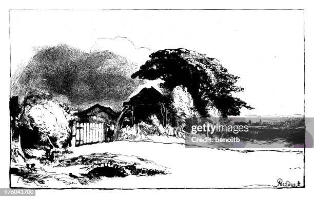 cottage in dartmoor - dartmoor stock illustrations