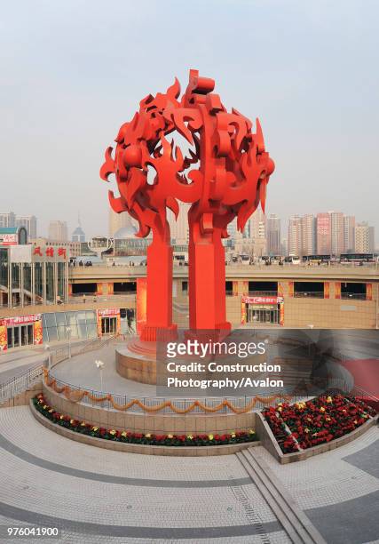 Sculpture, Beijing West Railway Station south concourse, China.