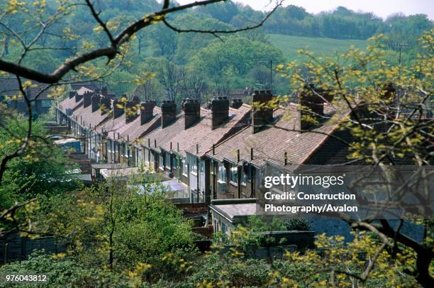 Terraced house roofs, Harrow, London, UK.