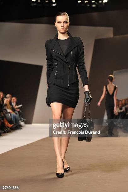 Model walks the runway during the Elie Saab Ready to Wear show as part of the Paris Womenswear Fashion Week Fall/Winter 2011 at Espace Ephemere...