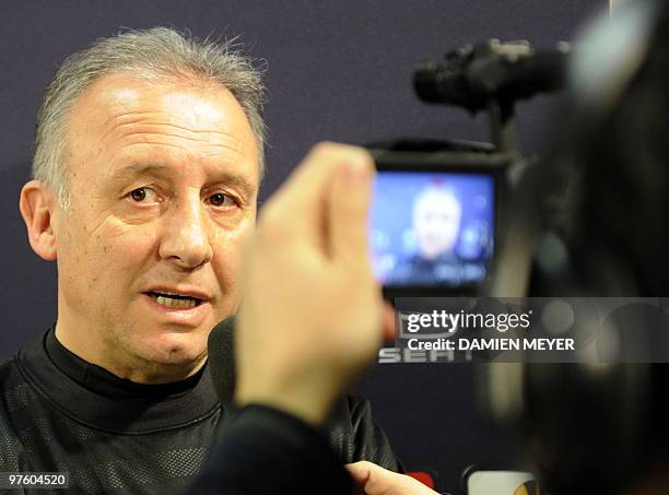 Juventus' coach Alberto Zaccheroni speaks during a press conference on the eve of his team's UEFA Europa League football round of 16 match against...