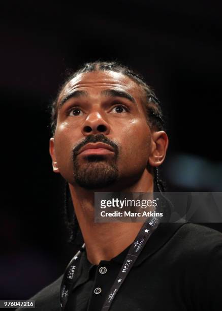 David Haye during the Commonwealth Heavyweight Title fight between Joe Joyce and Ivica Bacurin at York Hall on June 15, 2018 in London, England.