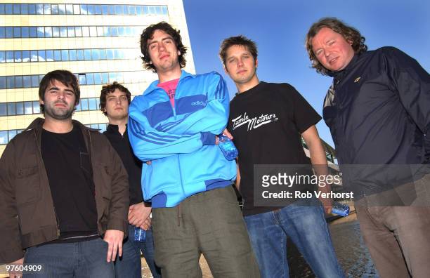 Mark McClelland, Nathan Connolly, Gary Lightbody, Jonny Quinn and Tom Simpson of Snow Patrol pose for a group portrait on July 6th 2004 in Amsterdam,...