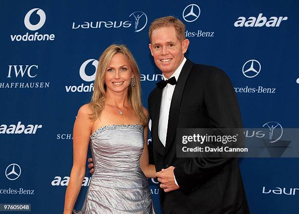 Former Cricketer Shaun Pollock and wife Patricia Lauderdale arrive at the Laureus World Sports Awards 2010 at Emirates Palace Hotel on March 10, 2010...