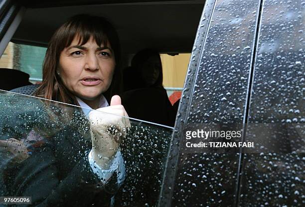 Candidate for the regional elections in the Lazio for the Popolo della Liberta ruling party, Renata Polverini, leaves in a car after a press...