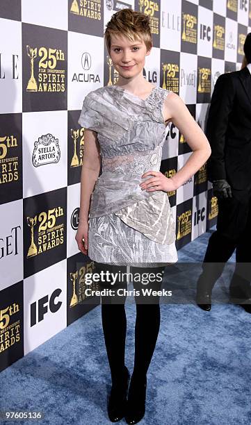 Actress Mia Wasikowska attends the 25th Independent Spirit Awards Hosted By Jameson Irish Whiskey held at Nokia Theatre L.A. Live on March 5, 2010 in...