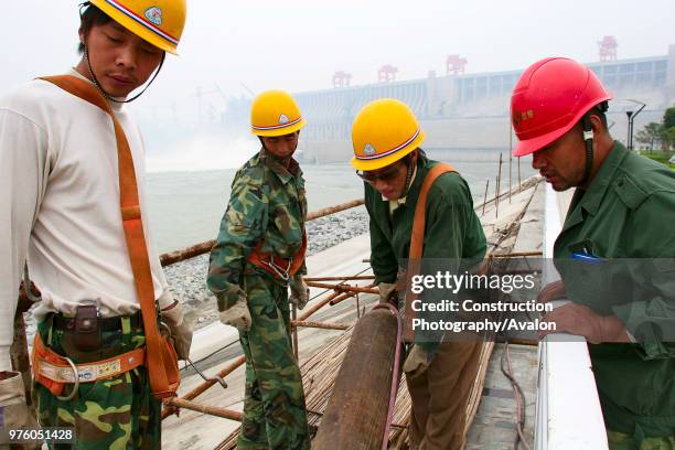Construction work underway at the Three Gorges Dam on the Yangtze river in China.