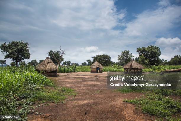 on the road from juba to yei, south sudan - village stockfoto's en -beelden