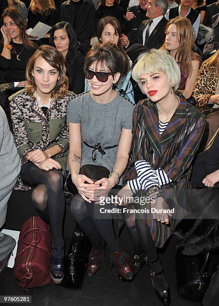 Alexa Chung, Daisy Lowe and Pixie Geldof attend the Louis Vuitton Ready to Wear show as part of the Paris Womenswear Fashion Week Fall/Winter 2011 at...
