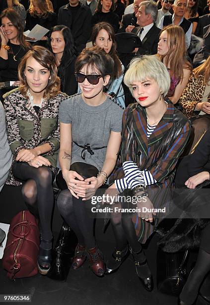 Alexa Chung, Daisy Lowe and Pixie Geldof attend the Louis Vuitton Ready to Wear show as part of the Paris Womenswear Fashion Week Fall/Winter 2011 at...