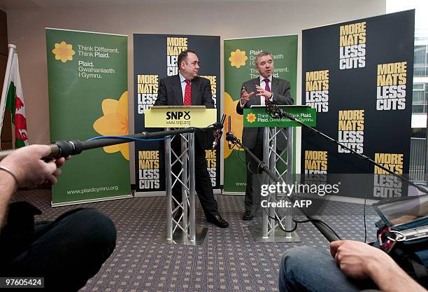 Scottish National Party leader and First Minister of Scotland Alex Salmond and Plaid Cymru Leader Ieuan Wyn Jones hold a joint press conference in...