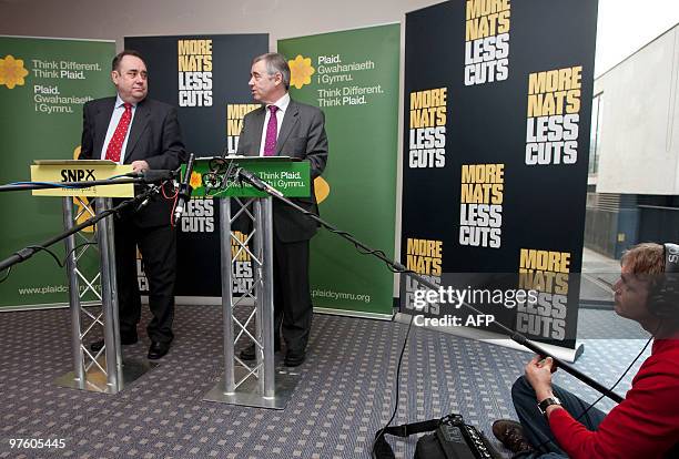 Scottish National Party leader and First Minister of Scotland Alex Salmond and Plaid Cymru Leader Ieuan Wyn Jones hold a joint press conference in...