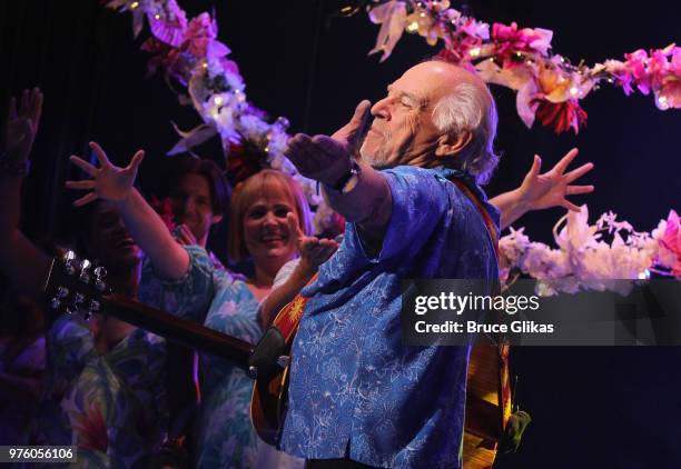 Jimmy Buffett onstage at "Escape to Margaritaville" on Broadway at The Marquis Theatre on June 15, 2018 in New York City.