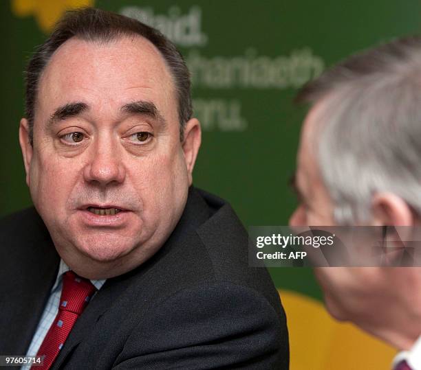 Scottish National Party leader and First Minister of Scotland Alex Salmond and Plaid Cymru Leader Ieuan Wyn Jones hold a joint press conference in...