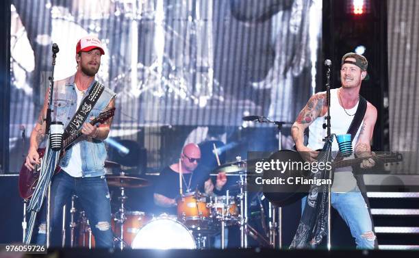 Brian Kelley and Tyler Hubbard of Florida Georgia Line perform during the 2018 Country Summer Music Festival at Sonoma County Fairgrounds on June 15,...