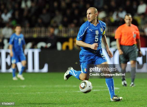 Fabio Cannavaro of Italy in action during the International Friendly match between Italy and Cameroon at Louis II Stadium on March 3, 2010 in Monaco,...