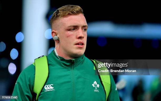 Melbourne , Australia - 16 June 2018; Dan Leavy of Ireland arrives prior to the 2018 Mitsubishi Estate Ireland Series 2nd Test match between...