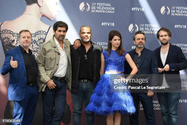Francois Bureloup, Abdelhafid Metalsi,Lionel Olenga,Aurore Erguy,Vincent Primault and Stephane Drouet from the serie "Cherif" attend a photocall...